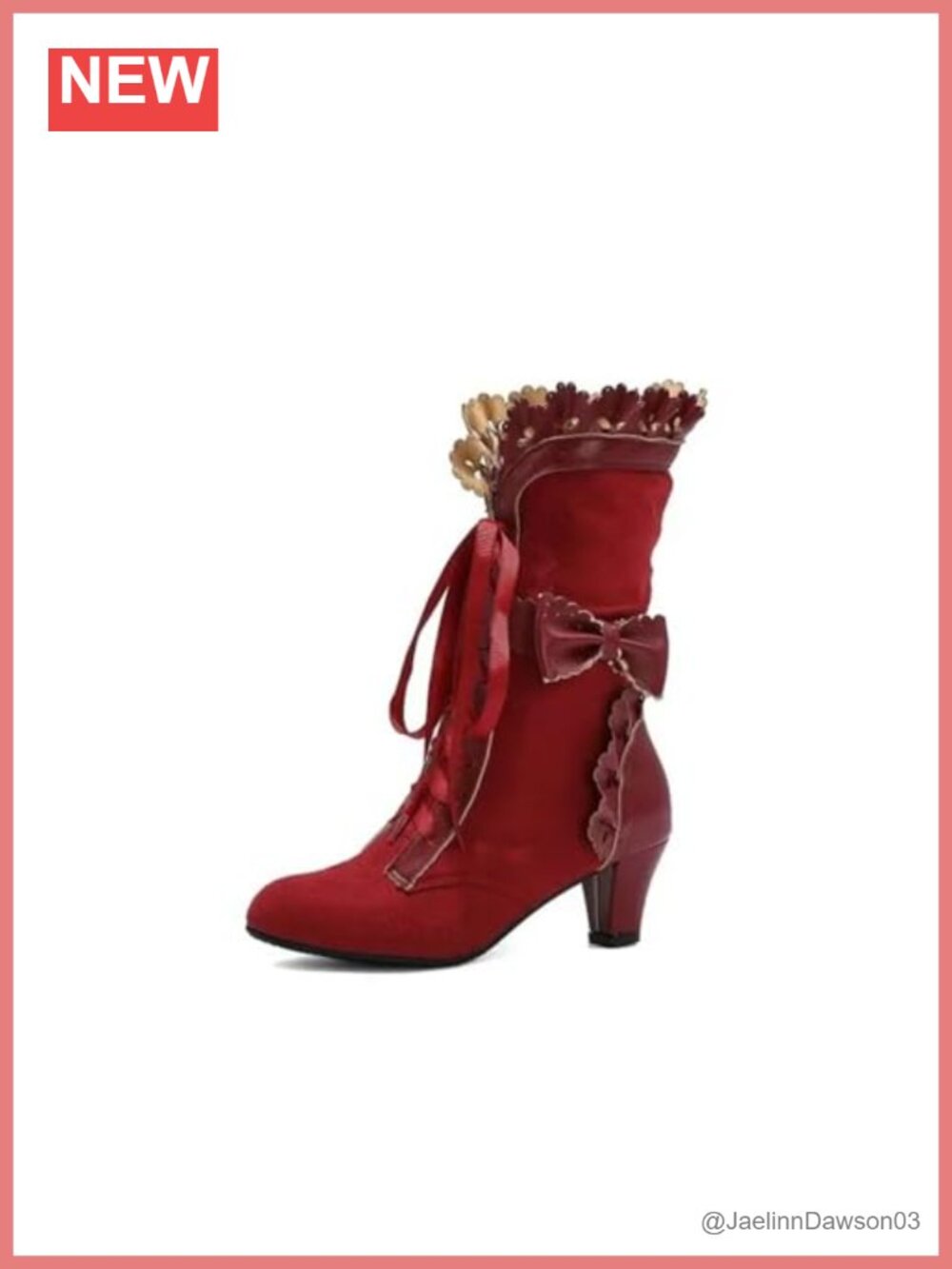 Victorian Lace-Up Mid-Calf Boots Chunky Heels Bow Knot Cosplay Gothic